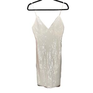 Amsale Little White Dress Sequin Sparkle V-Neck Spaghetti Strap Mini Bridal 2